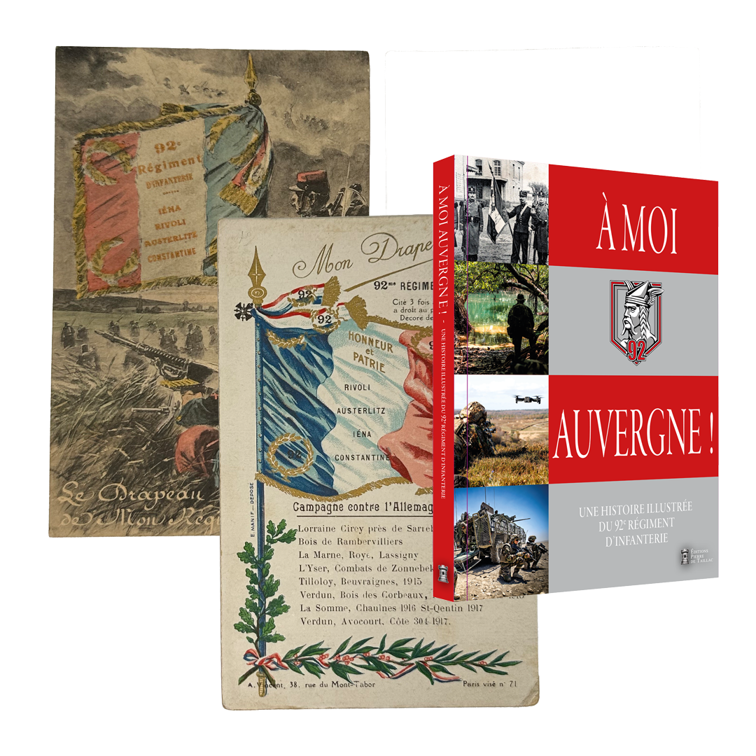 Cartes postales drapeaux & À moi, Auvergne ! - Une histoire illustrée du 92e régiment d'infanterie - Coffret prestige