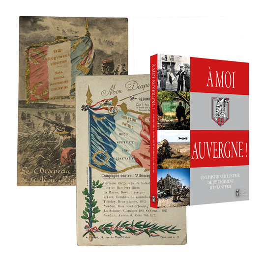 Cartes postales drapeaux &  À moi, Auvergne ! - Une histoire illustrée du 92e régiment d'infanterie - Coffret prestige